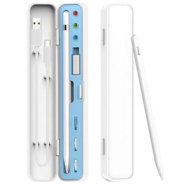 Imagem de SIXFU Estojo para Apple Pencil 2ª Geração/Apple Pencil 1ª Geração, Design de Estojo de Armazenamento para Apple Pencil Tips Stylus Acessórios iPad Pencil (Branco + Azul)