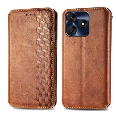 Imagem de DAMONDY Capa carteira dobrável para BLU G64L com suporte, compartimento para cartão de crédito, fecho magnético, capa protetora marrom