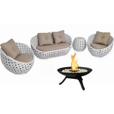 Imagem de Conjunto de Sofá Duty Trama Fibra 2 Poltronas + Lareira Jardim Área Ex