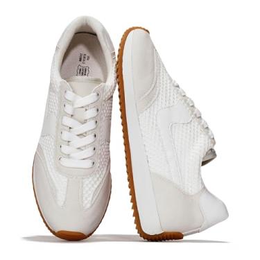 Imagem de Project Cloud Tênis feminino leve com cadarço com palmilhas de espuma viscoelástica – Sapatos femininos modernos – Tênis feminino antiderrapante e confortável (Madison), Malha branca, 36