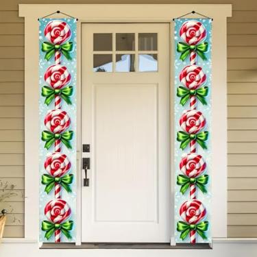 Imagem de BlissYard Banners de varanda de Natal bengala doce pirulito placa de porta decorações de quintal de férias para festa de Natal ao ar livre pendurar na parede decorações de porta de Natal bengala doce