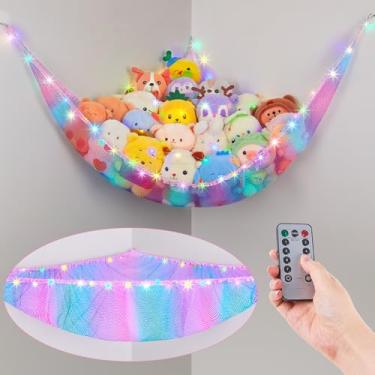 Imagem de Basumee Rede Ou Para Bichinhos De Pelúcia Com Luz Led, Brinquedo Pendurado Armazenamento, Redes Quarto Criança, Controle Remoto, 8 Tipos Luzes (Pacote 1)