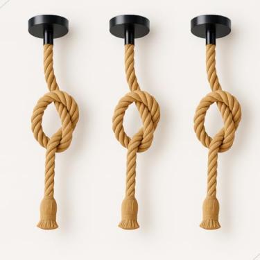 Imagem de Kit 3 Pendentes Luminária de Corda Sisal 1 Metro Estilo Retrô Vintage Rústico E27 Bivolt 127v e 220v para Área Interna