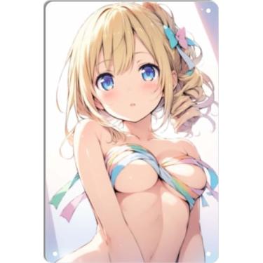 Imagem de DKLOWK Bikini Sexy Anime Girl Hot Metal Poster Placa de Decoração de Parede para Casa Bar Clube Quarto Banheiro Homem Caverna Otaku 30,5 x 40,6 cm
