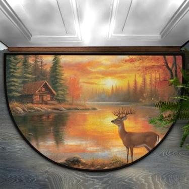 Imagem de Capacho para ambientes externos, outono, cervo, meio redondo, antiderrapante, absorvente para entrada, tapete de decoração de varanda de baixo perfil, tapete de entrada de baixo perfil, tapete de
