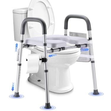 Imagem de Assento sanitário elevado com alças, assento de vaso sanitário elevado para idosos com altura e largura ajustáveis. Assento sanitário acolchoado aconchegante para deficientes de 226 kg para idosos