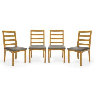 Imagem de Kit Com 4 Cadeiras Cecília Madeira Maciça Assentos Estofados Para Mesa