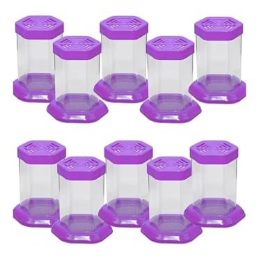 Imagem de Aquário para Peixe Betta com Tampa – Beteira Sextavada em Acrílico 1L | Kit com 10 Unidades – Clássico para Decoração e Lembrancinhas | Festa Infantil | Aniversário (Roxo)