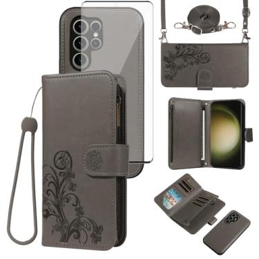 Imagem de Asuwish Capa de celular para Samsung Galaxy S23 Ultra 5G Carteira com zíper destacável com protetor de tela de vidro temperado, suporte de cartão de flores S23Ultra 23S S 23 23Ultra 17.3 cm feminino