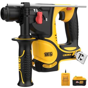 Imagem de Martelo rotativo de 3,5 cm, martelo elétrico sem fio DEGLASERS 12V Max SDS-Plus, motor sem escovas 4800 BPM, 2 funções, inclui bateria de 5,0 Ah e carregador para perfuração de concreto/metal/madeira