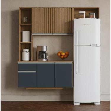 Imagem de Armário De Cozinha Mel Completo 163cm 5 Portas Suspenso Cor Damasco Ri