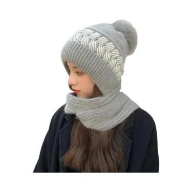 Imagem de Gorro De Lã Tricotado Espesso Para Mulheres Com Proteção Integrada Par