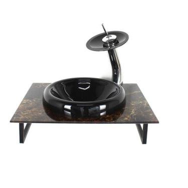 Imagem de Gabinete Vidro Banheiro 50Cm Bancada Marmorizada Marmore - Cubas E Gab