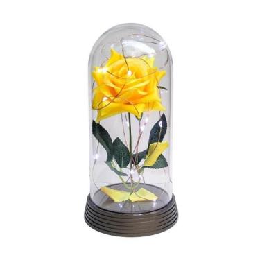 Imagem de Luminária A Rosa Encantada Amarela 20 Cm Base Ouro Frio - Amor Lindo