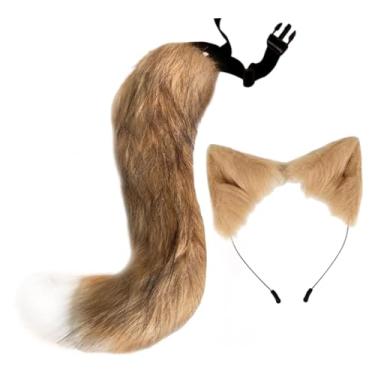 Imagem de oshhni Conjunto de orelhas e rabo de gato e, faixa de cabeça para festa de carnaval baile de máscaras, Marrom