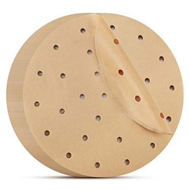 Imagem de Revestimentos redondos para fritadeira de ar 23 cm, Beavea, 200 peças, papel de pergaminho para fritadeira de ar em papel perfurado, papel de vaporizador de bambu para fritadeira de ar e cesta de vaporização