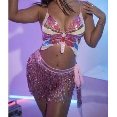 Imagem de C2701-Saia Feminina Carnaval Festa Franja Réveillon Paetê Brilho - xum