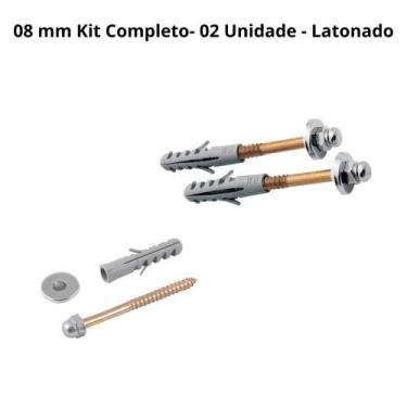 Imagem de Parafuso P/ Vaso Sanitário 8 mm Kit Completo 2 Un Latonado - Modelar
