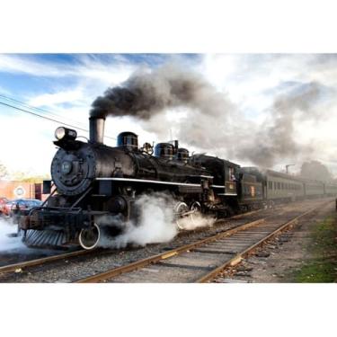 Imagem de Yeele Pano de fundo vintage de trem a vapor de 3 x 2,4 m, retrô, trilho, trem antigo, l...