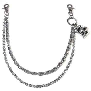 Imagem de Pingente rosa de caveira de Halloween em camadas, corrente de metal preto para mulheres e homens, cinto elegante, carteira, correntes na cintura, hip hop, punk, gótico, rock, jeans, bolso, joia