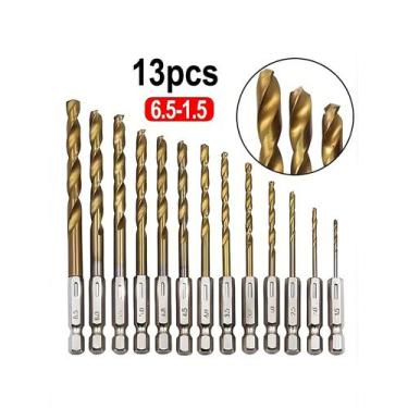 Imagem de Conjunto De 13 Brocas De Titânio 15-65mm Com Cabo Hexagonal Em Aço Ráp