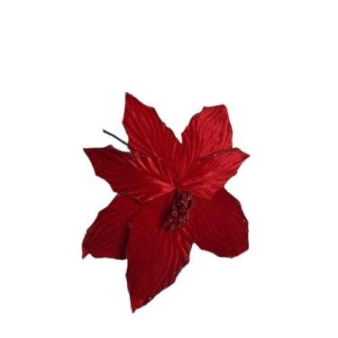 Imagem de Flor Artificial Natal Poinsétia Veludo Vermelha 41cm - Carmella Presen