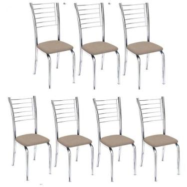 Imagem de Kit 7 Cadeiras Lara Cromada Para Cozinha Bege - GAT MAGAZINE