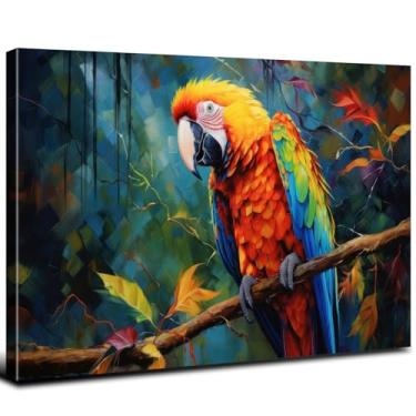 Imagem de Arte de parede de pássaro vintage decoração de parede de papagaio colorido floresta animal impressão em tela pôster abstrato imagem de pássaros animais selvagens pintura para sala de estar quarto
