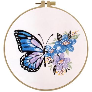 Imagem de Effaci Kit de bordado para iniciantes adultos – Conjunto de bordado à mão com padrão de borboleta com aro de pano, agulha, passador, fio dental e instruções (sem garantia de versão em português)