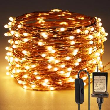 Imagem de RUICHEN Conecte as luzes de corda de fadas com interruptor, à prova d'água, 1,8 m, 200 LEDs, fio de cobre, luzes vaga-lumes para Natal, festas, casamento, teto, artesanato, vasos, branco quente