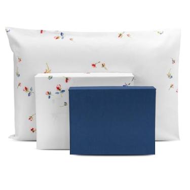 Imagem de Jogo de Lençol Solteiro 3 peças Estampado c/Ponto Palito Percal 180 fios (DELICATA - AZUL MARINHO)