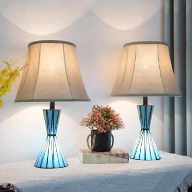 Imagem de NUODITOS Conjunto de 2 luminárias de mesa para quarto com luzes noturnas de vitral de 53 cm com lâmpadas de mesa reguláveis de 3 vias para sala de estar e escritório em casa - 2 lâmpadas LED incluídas