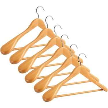 Imagem de Cabide de Madeira Marfim Adulto | Ombreira Reforçada | Ideal para Ternos, Casacos e Roupas Pesadas | Gancho Giratório | Kit com 5 Unidades | Premium e Ecológico
