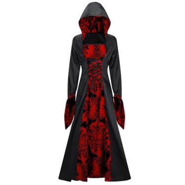 Imagem de Aivtalk Vestidos góticos steampunk femininos com capuz vitoriano Queen baile de máscaras vestidos de festa medieval, Vermelho, XX-Large
