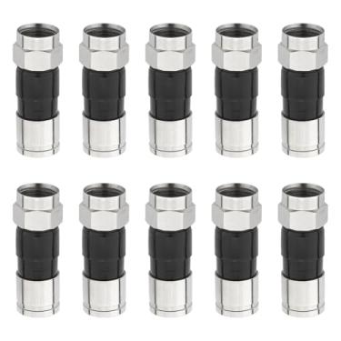 Imagem de Kaunosta Pacote com 10 conectores coaxiais RG6, conector F de 75 Ohm, à prova de intempéries, compatível com cabos RG6 Dual, Tri, Quad Shield