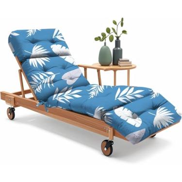 Imagem de Uthem Almofada para espreguiçadeira para área externa 180 x 58 x 12 cm, 100% algodão, substituição, à prova d'água, almofada para cadeira de pátio e piscina para móveis ao ar livre com gravatas, folha