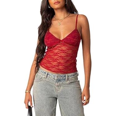 Imagem de Top De Tanque Y2k Lace See Through Cami Para Mulheres Com Alças Sexy Renda Floral Camisola Colete Tops, 8, S