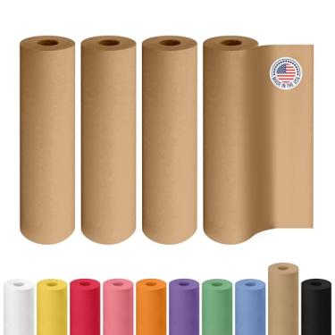 Imagem de Rolo de papel kraft marrom de 30,5 x 3048 cm, pacote com 4 - Papel artesanal de qualidade feito nos EUA para embrulho de presente, artes e artesanato infantil, projetos escolares - 100% reciclado
