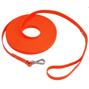 Imagem de Coleira longa impermeável para treinamento de cães de 15 metros ao ar livre em PVC, ótima para treinamento de cães grandes, médios e pequenos, para praia, quintal, brincadeiras, acampamentos (laranja