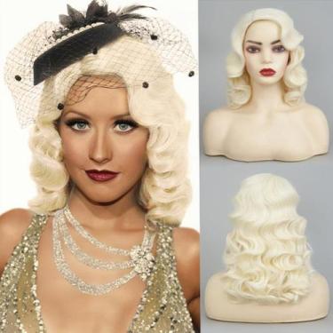 Imagem de Peruca Amnenl Blonde Finger Wave Long Curly dos anos 1920 para mulhere