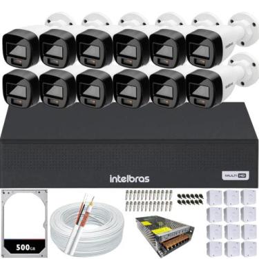 Imagem de Kit 12 Câmeras Bullet 1220 Full Color Intelbras Dvr Mhdx 16 canais 500