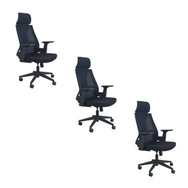 Imagem de Kit 3 Cadeiras De Escritório Presidente Ergonômica Oficial Corporativa Elite Apoio Nuca