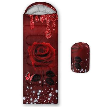 Imagem de QOOMO Sacos de dormir para acampamento com estampa rosa, 3 estações, clima quente e frio, leve, sacos de dormir à prova d'água para adultos e crianças, viagens e ao ar livre, equipamentos de