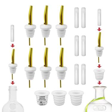 Imagem de Pacote com 6 garrafas de aço inoxidável para bebidas alcoólicas – 6 tampas de poeira e 3 adaptadores – Bico sem gotejamento – Bicos para bebidas alcoólicas e barmans – Bico de velocidade de ajuste