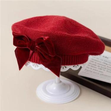 Imagem de Gorro De Malha Quente Com Laço Para Meninas, Confortável E Macio, Boné