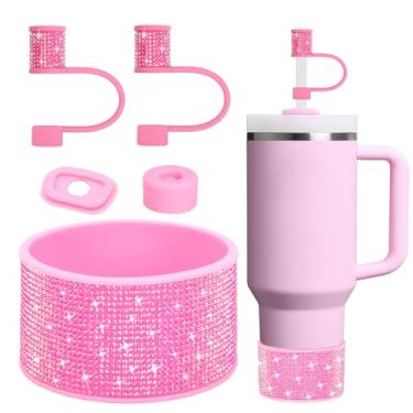 Imagem de Conjunto de acessórios para copo Stanley, decorações de iniciais para copo copo 30/1,134 g (serve para 850 g, peônia)