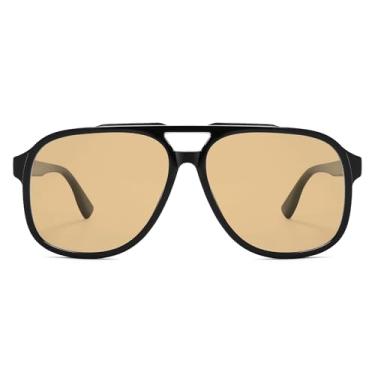 Imagem de VANLINKER Óculos de sol aviador quadrado retrô polarizado feminino clássico anos 70 vintage moderno aviadores grandes VL9878, Armação preta C2/Lente marrom claro, G