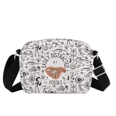 Imagem de MBMSO Bolsa tiracolo de dinossauros vintage paleontologia T-Rex presente engraçado para entusiastas de geólogos paleontólogos arqueologia, Fossil Hb-cb, Bolsa tiracolo pequena
