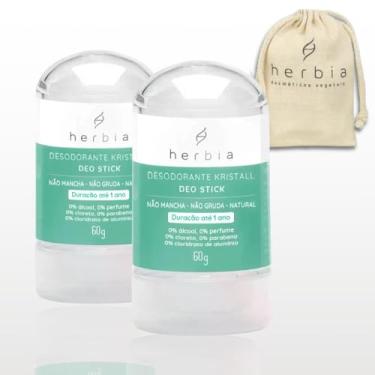 Imagem de Kit 2 Desodorante Cristal Natural Stick 60g + eco bag para transporte pedra sal sem cheiro vegano Kristall
