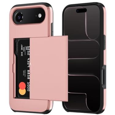 Imagem de Qinmay Capa carteira compatível com iPhone 17 Air, suporte de cartão embutido, camada dupla protetora resistente à prova de choque com compartimento para cartão oculto, capa fina para celular para